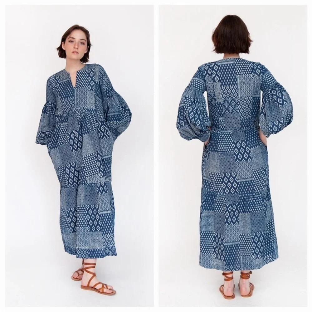 Nwt Matta Jade Patchwork Dress In Natural Indigo Size Xs — image 8 of 8